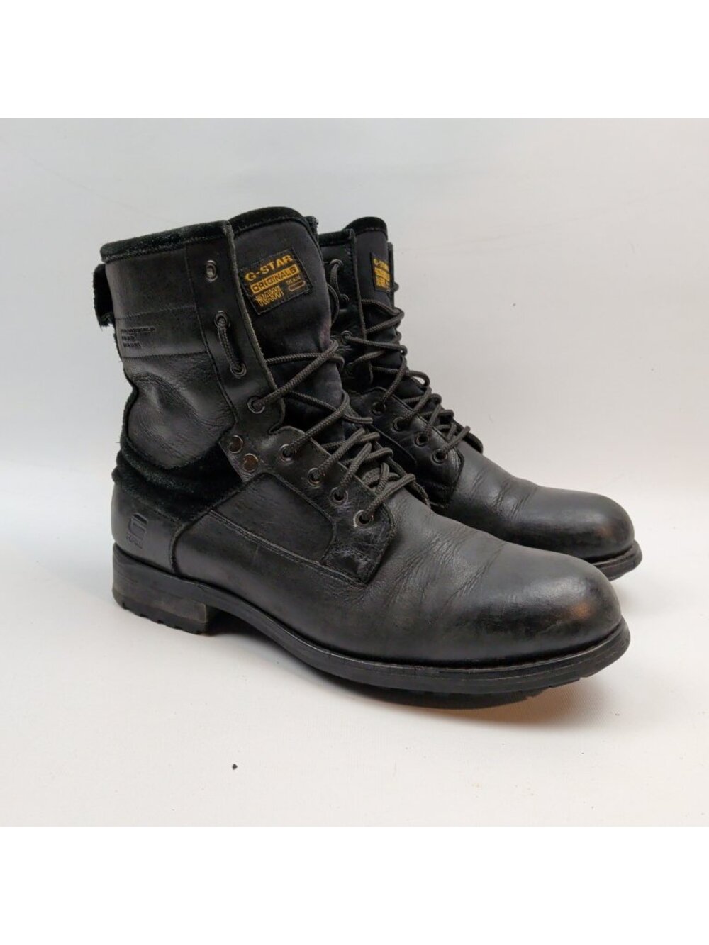 G-Star Raw Patton VI Black Leather Combat Military Boots Grunge Biker Men 11 US